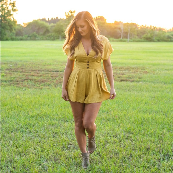Pink Lily Mustard Yellow Romper - Picture 2 of 7